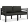 Shina 2pc Modular Outdoor Sofa Set, Black Aluminum, Polyester Fabric