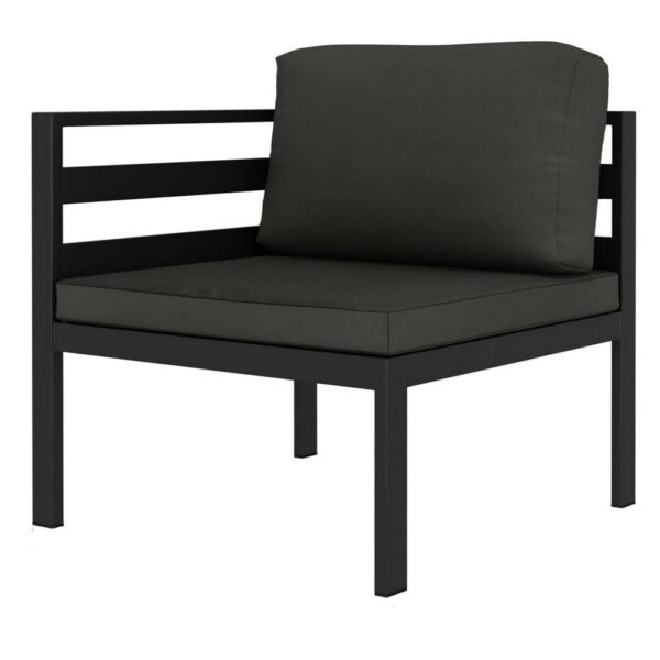 Shina 2pc Modular Outdoor Sofa Set, Black Aluminum, Polyester Fabric