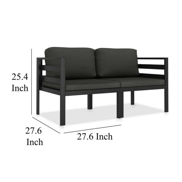 Shina 2pc Modular Outdoor Sofa Set, Black Aluminum, Polyester Fabric