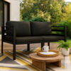 Shina 2pc Modular Outdoor Sofa Set, Black Aluminum, Polyester Fabric