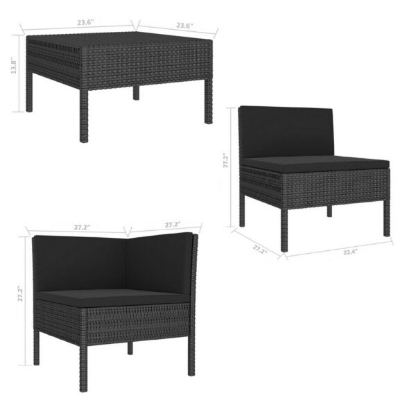 3pc Outdoor Lounge Set, Coffee Table and Loveseat Black Poly Rattan
