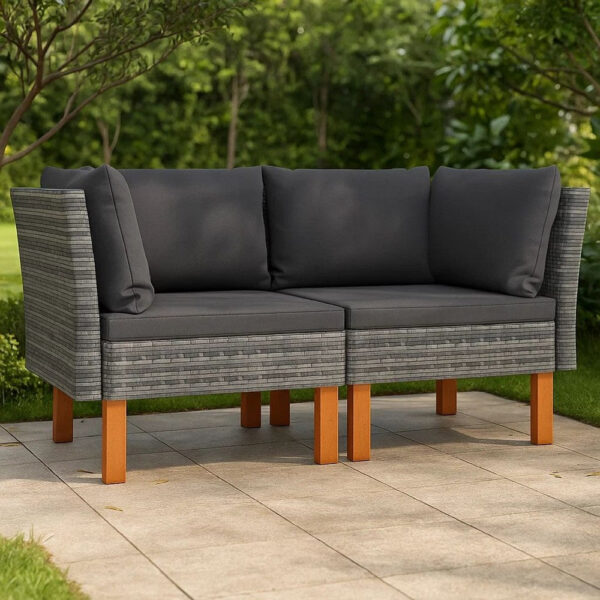 Casey 2pc Modular Outdoor Corner Loveseat, Gray Rattan Fabric Cushions