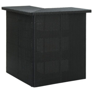 Outdoor Corner Bar Table, 3 Shelves, Black Rattan and Steel, 41 Inch