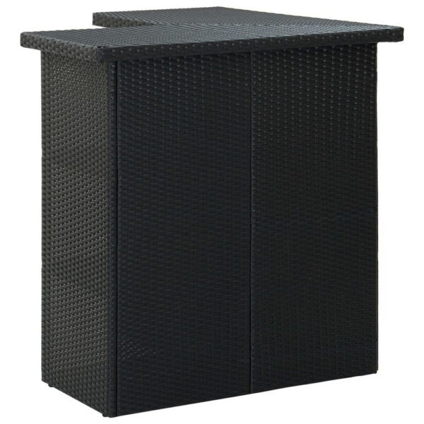 Outdoor Corner Bar Table, 3 Shelves, Black Rattan and Steel, 41 Inch
