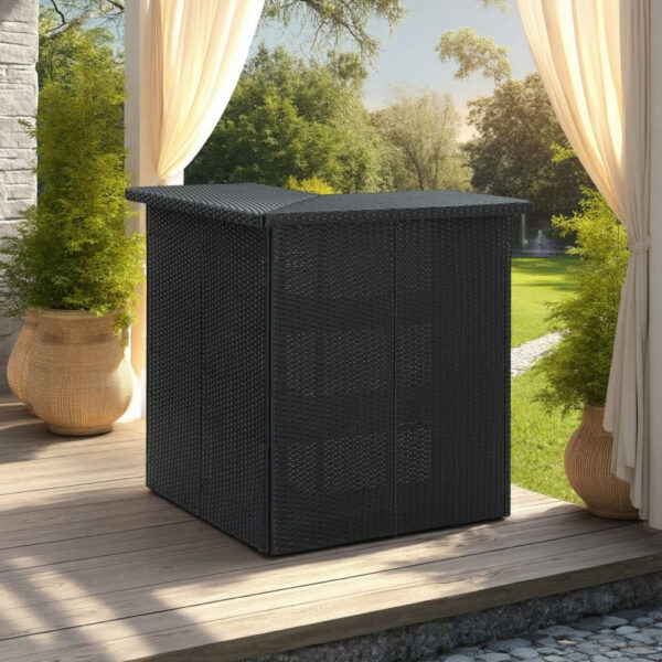 Outdoor Corner Bar Table, 3 Shelves, Black Rattan and Steel, 41 Inch