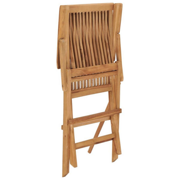 Folding Outdoor Chair Set of 2, Brown Solid Teak Wood, Slatted Back