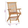 Folding Outdoor Chair Set of 2, Brown Solid Teak Wood, Slatted Back