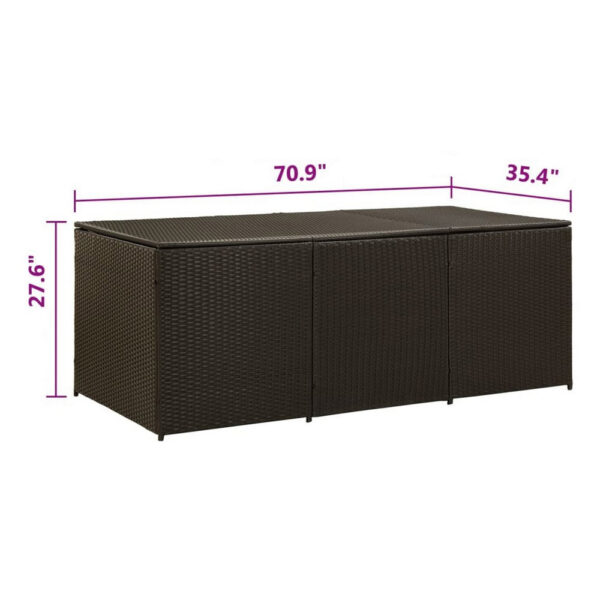 Outdoor Storage Box, Brown Rattan, 71 Inch Powder Coated Steel Frame
