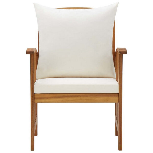 Mia Outdoor Chair Set of 2, White Fabric, Brown Wood, Slatted Design