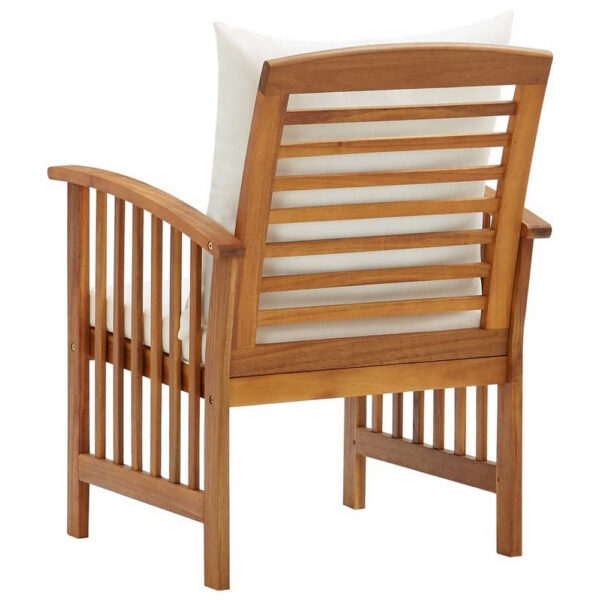 Mia Outdoor Chair Set of 2, White Fabric, Brown Wood, Slatted Design