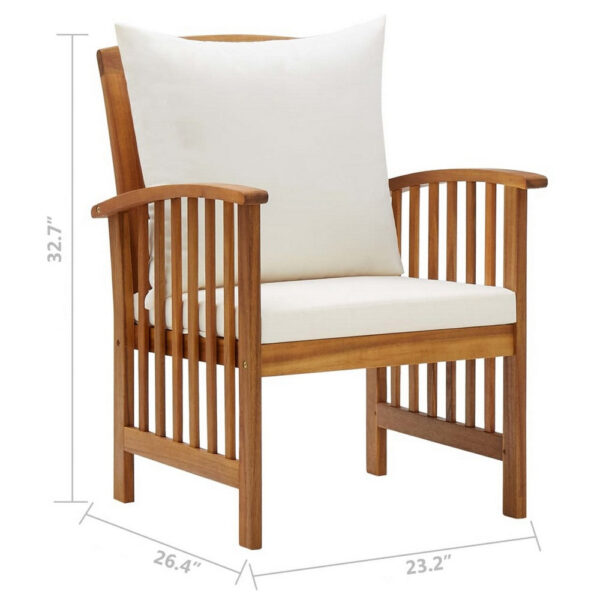 Mia Outdoor Chair Set of 2, White Fabric, Brown Wood, Slatted Design