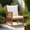Mia Outdoor Chair Set of 2, White Fabric, Brown Wood, Slatted Design