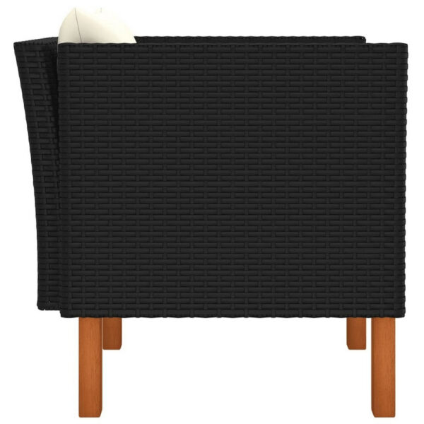 Outdoor Sofa Chair, Black Rattan, Ivory Cushions, Brown Wood 29 Inch