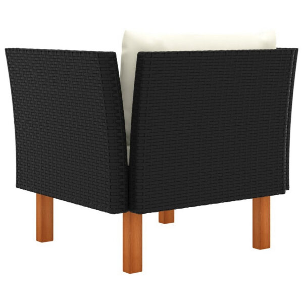 Outdoor Sofa Chair, Black Rattan, Ivory Cushions, Brown Wood 29 Inch