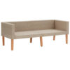 Outdoor Sofa, Beige Rattan, Gray Fabric Cushions, Brown Wood, 65 Inch