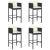 Outdoor Barstool Chair Set of 4, White Fabric Cushions, Black Rattan