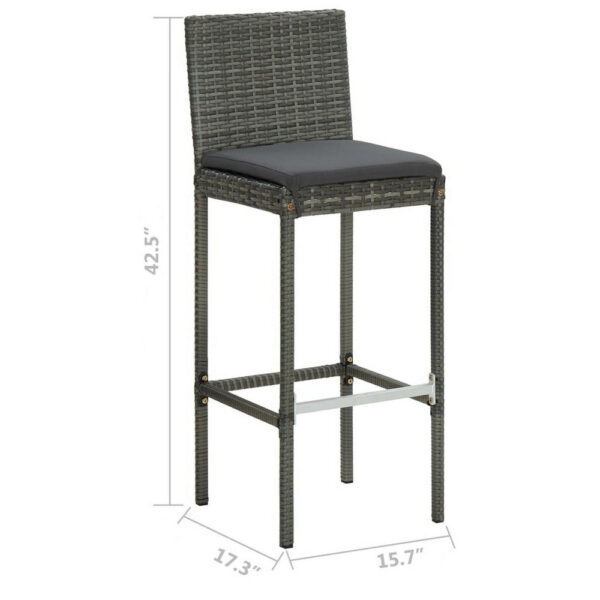 150220266991fb1b08718.jpeg Outdoor Barstool Chair Set of 2, Gray Rattan, Black Fabric Cushions