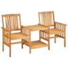 3pc Outdoor Patio Chairs w Attached Table, Slatted Solid Acacia Wood