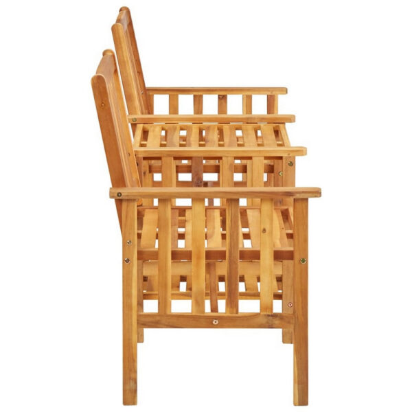 3pc Outdoor Patio Chairs w Attached Table, Slatted Solid Acacia Wood