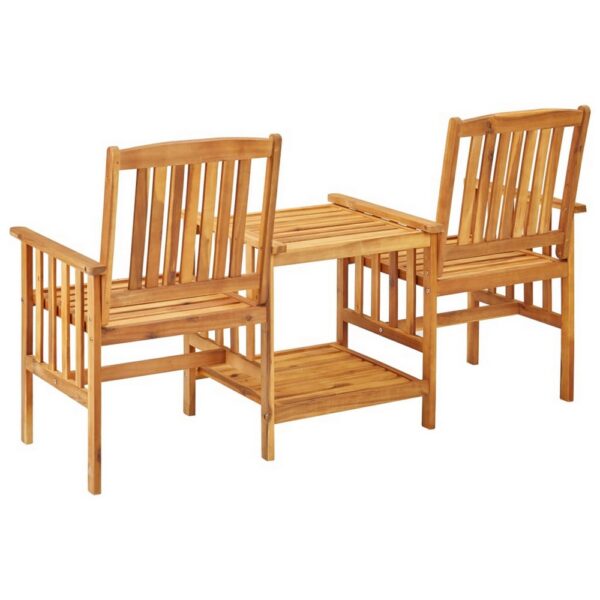 3pc Outdoor Patio Chairs w Attached Table, Slatted Solid Acacia Wood