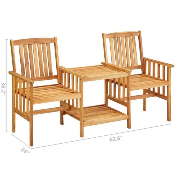 3pc Outdoor Patio Chairs w Attached Table, Slatted Solid Acacia Wood