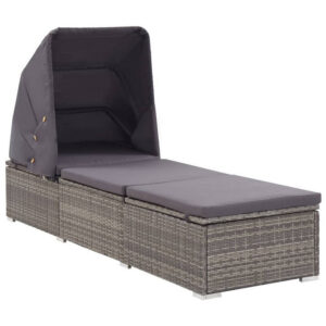 Casey Sun Chaise Lounger with Canopy, Cushion, Gray Rattan, 77 Inch