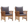 Mia Outdoor Patio Chair Set of 2, Gray Cushions, Slatted Acacia Wood