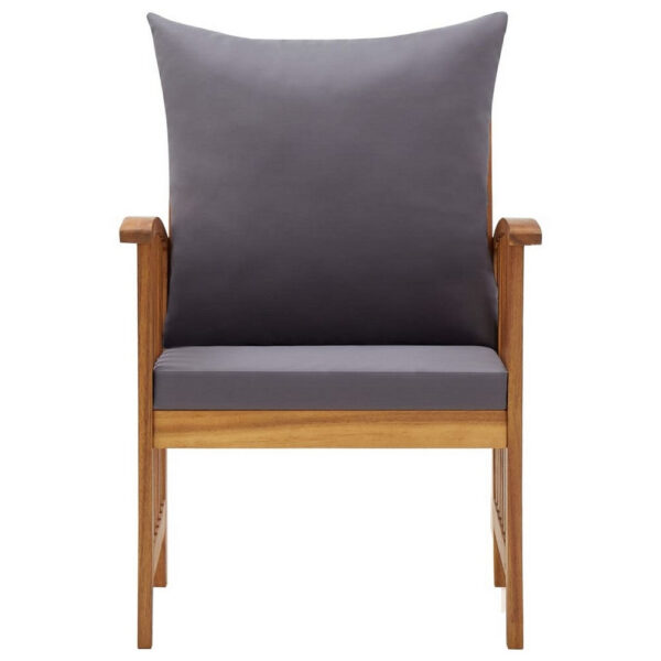 Mia Outdoor Patio Chair Set of 2, Gray Cushions, Slatted Acacia Wood