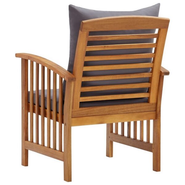 Mia Outdoor Patio Chair Set of 2, Gray Cushions, Slatted Acacia Wood