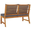 Patio Bench w Gray Cushions, Slatted Brown Solid Acacia Wood, 45 Inch