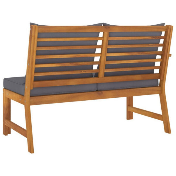 Patio Bench w Gray Cushions, Slatted Brown Solid Acacia Wood, 45 Inch