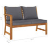 Patio Bench w Gray Cushions, Slatted Brown Solid Acacia Wood, 45 Inch