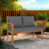 Patio Bench w Gray Cushions, Slatted Brown Solid Acacia Wood, 45 Inch