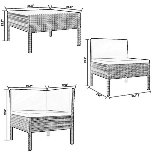 Outdoor 3pc Patio Sofa Set with Table, Dark Gray Cushions, Poly Rattan