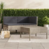 Outdoor 3pc Patio Sofa Set with Table, Dark Gray Cushions, Poly Rattan