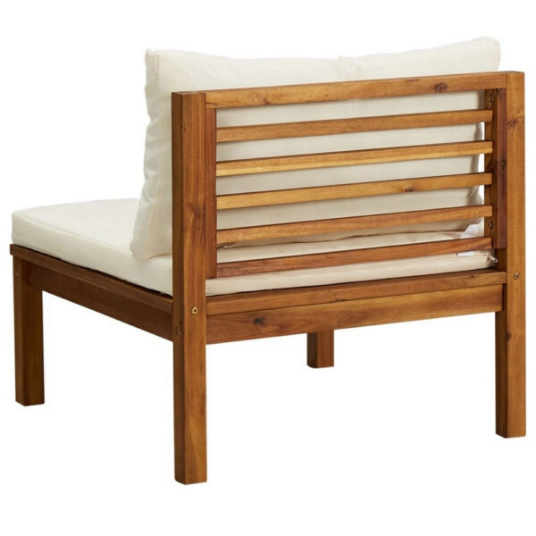 2pc Outdoor Patio Sofa and Table Set, Ivory Cushion, Brown Acacia Wood