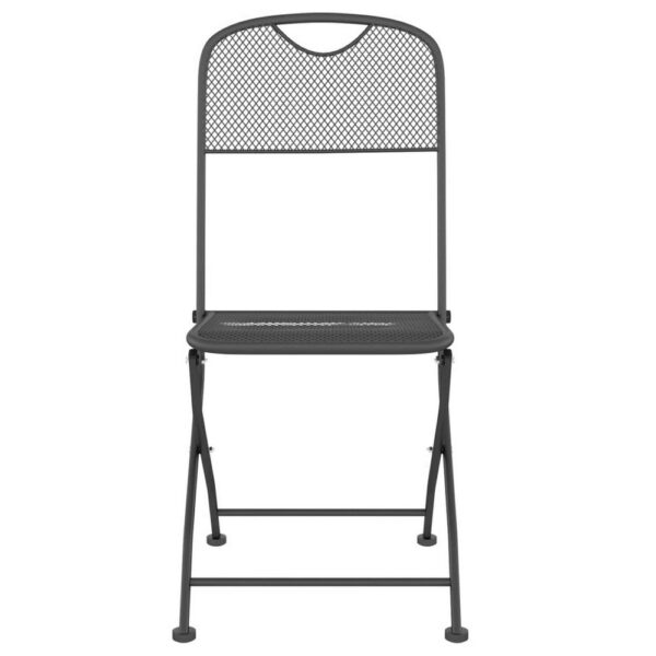 Outdoor Patio Chair Set of 2, Open Cutout Back, Foldable Gray Metal
