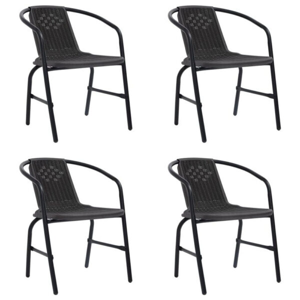 Outdoor Patio Chair Set of 4, Stackable, Plastic Rattan, Metal, Black