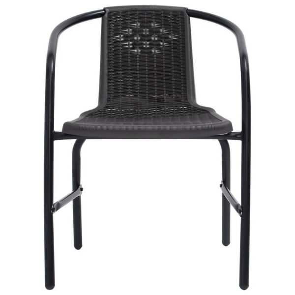 Outdoor Patio Chair Set of 4, Stackable, Plastic Rattan, Metal, Black