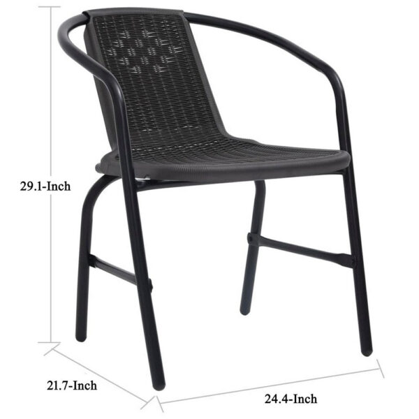Outdoor Patio Chair Set of 4, Stackable, Plastic Rattan, Metal, Black