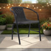 Outdoor Patio Chair Set of 4, Stackable, Plastic Rattan, Metal, Black