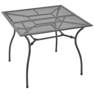 Outdoor Patio Dining Table, 35 Inch Square Mesh Top Classic Gray Metal