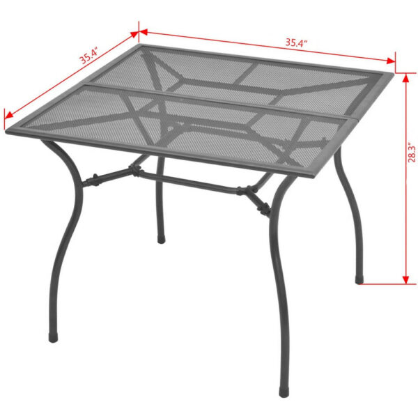 Outdoor Patio Dining Table, 35 Inch Square Mesh Top Classic Gray Metal