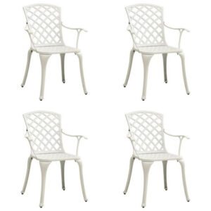 Outdoor Patio Chair Set of 4, Cutout Backrests, White Aluminum Metal