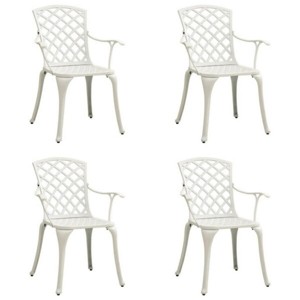 Outdoor Patio Chair Set of 4, Cutout Backrests, White Aluminum Metal