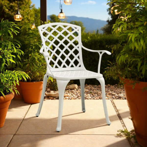 Outdoor Patio Chair Set of 4, Cutout Backrests, White Aluminum Metal
