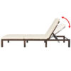 Outdoor Sun Lounger with White Cushion, Adjustable Back, Brown Wood
