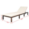 Outdoor Sun Lounger with White Cushion, Adjustable Back, Brown Wood