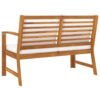 Outdoor Patio Bench, 45 Inch, Solid Brown Acacia Wood, Cream Polyester