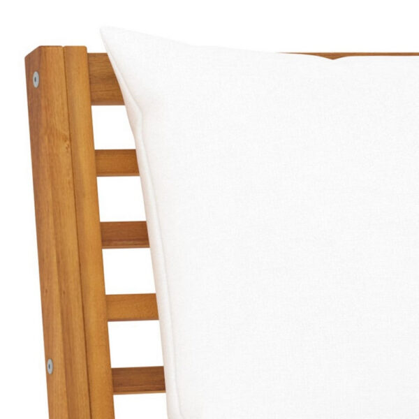 Outdoor Patio Bench, 45 Inch, Solid Brown Acacia Wood, Cream Polyester